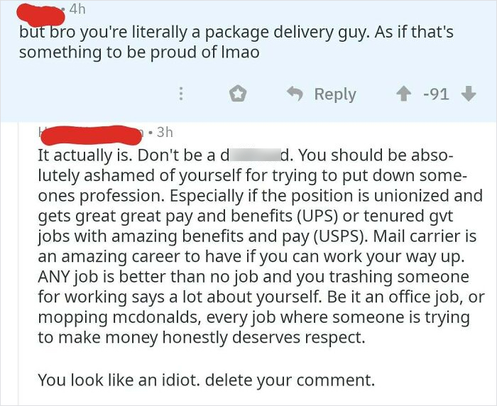 On A Comment Thread About UPS And USPS Workers