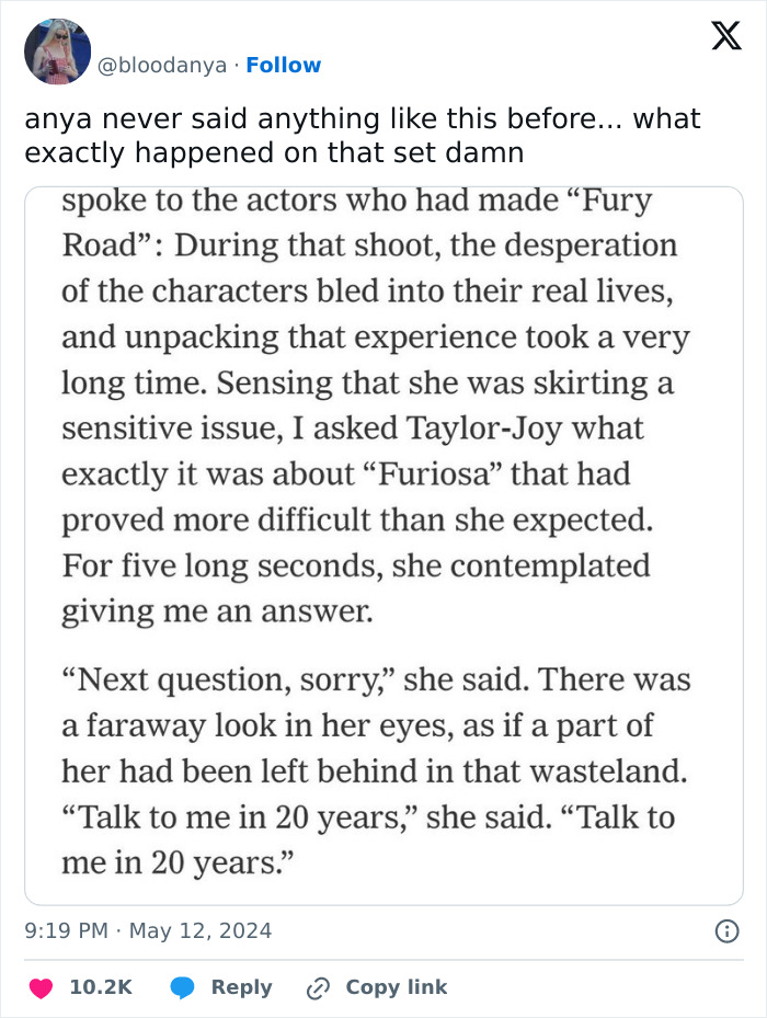 “Everything I Thought Was Going To Be Easy Was Hard”: Anya Taylor-Joy Exposes Mad Max Set “Everything I Thought Was Going To Be Easy Was Hard”: Anya Taylor-Joy Exposes Mad Max Set