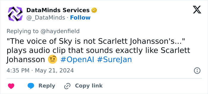 Scarlett Johansson Slams OpenAI For Using Voice “Eerily Similar” To Hers Despite Turning Them Down Scarlett Johansson Slams OpenAI For Using Voice “Eerily Similar” To Hers Despite Turning Them Down