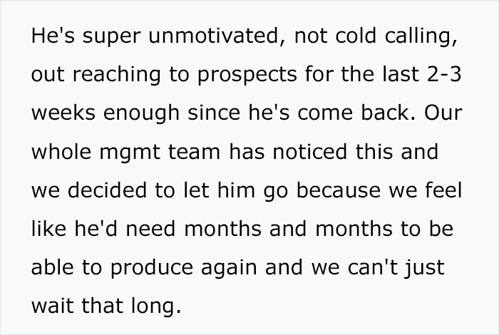 Manager Thinks They’re Justified In Firing Grieving Worker For Underperforming, Regrets It Manager Thinks They’re Justified In Firing Grieving Worker For Underperforming, Regrets It