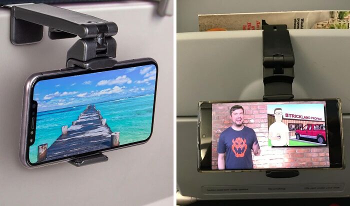 Stay Enertained, Even On Low-Cost Flights, Thanks To This Phone Holder Mount That Clips Onto Your Tray Table