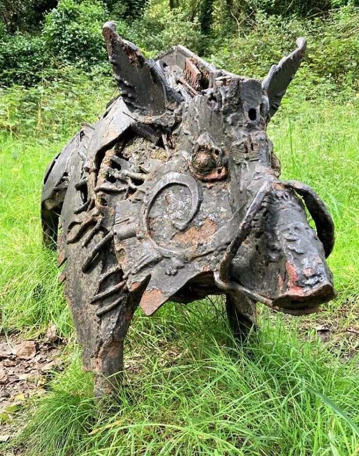 Came Across A Boar Sculpture In The Middle Of The Forest