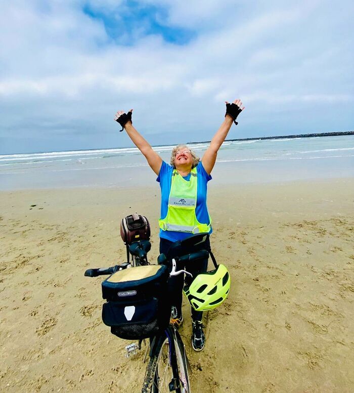 My Mom Celebrating After Biking 2,400 Miles Across The United States