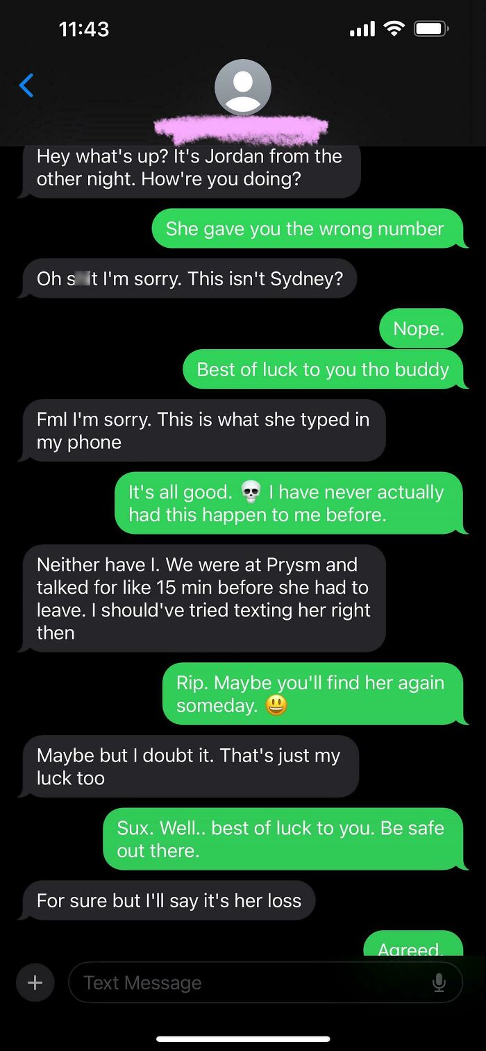 Hilarious wrong number text exchange with someone trying to reach Sydney, a humorous misunderstanding unfolds.