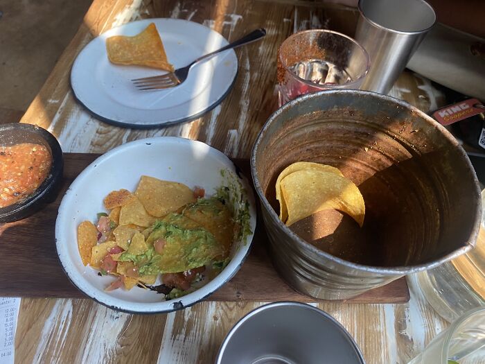 Our Corn Chips Came In A Rusty Bucket