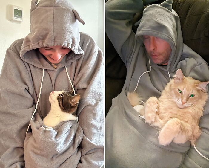 Pawsitively Cozy: Cat Hoodie With Kangaroo Pet Pouch!