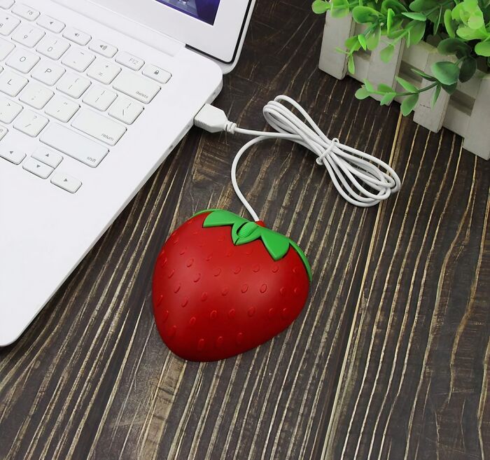 Add A Berry Sweet Touch To Your Workspace With The Strawberry-Shaped Wired Mouse