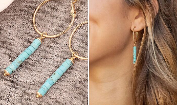Basic Golden Hoop Gets A Much Needed Upgrade Thanks To This Set Of Beaded Turquoise Earrings 