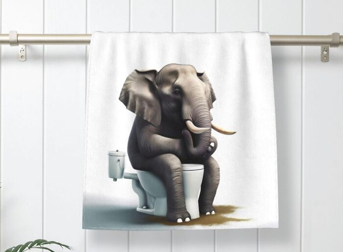 An Elephant Motif Hand Towel , Because Everyone Likes A Bit Of Potty Humour From Time To Time