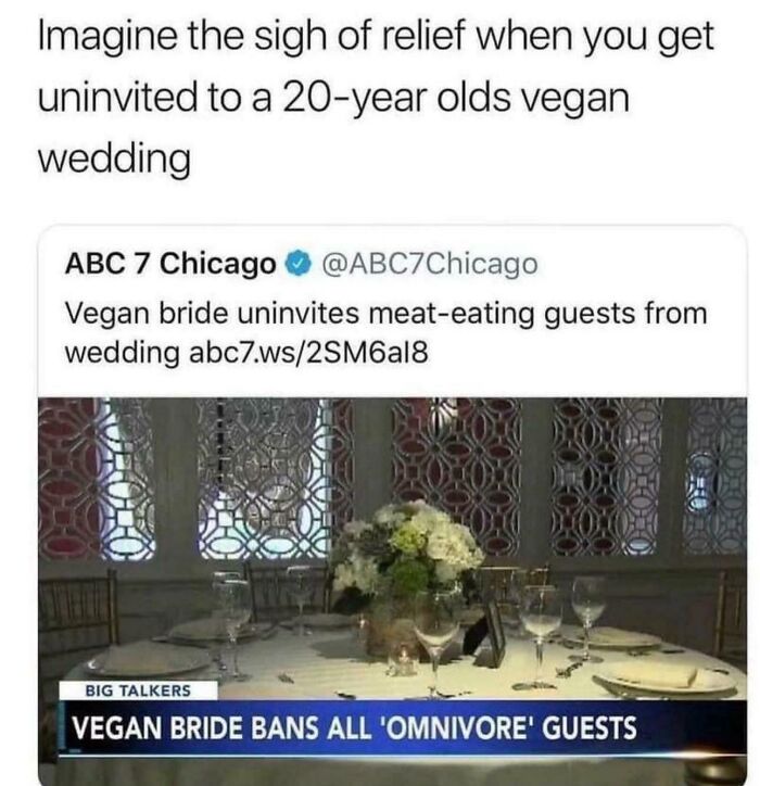 Vegan Bride Bans All Omnivore Guests From Wedding