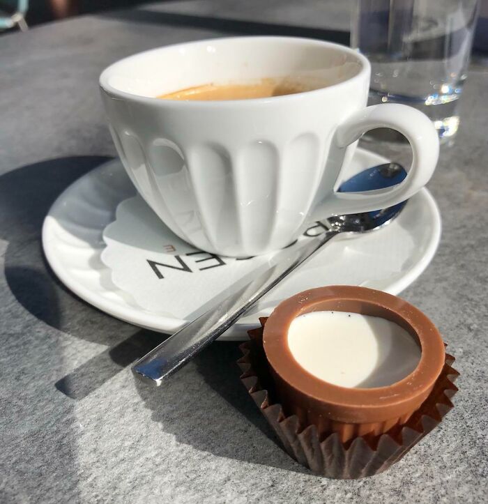 The Cream I Ordered With My Coffee At A Switzerland Cafe Was Served Inside Of A Chocolate Treat