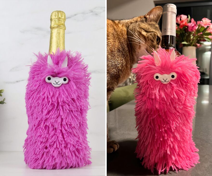 There Is Nothing Llame About This Fuzzy Llama Wine Bottle Cover!