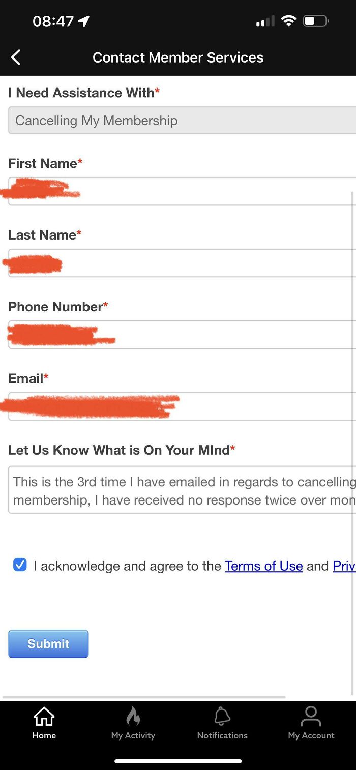 My Gym Won’t Let You Cancel A Membership Over Phone Or In Person And Won’t Respond To Their Email Forms. 3 Months - Ongoing Issue
