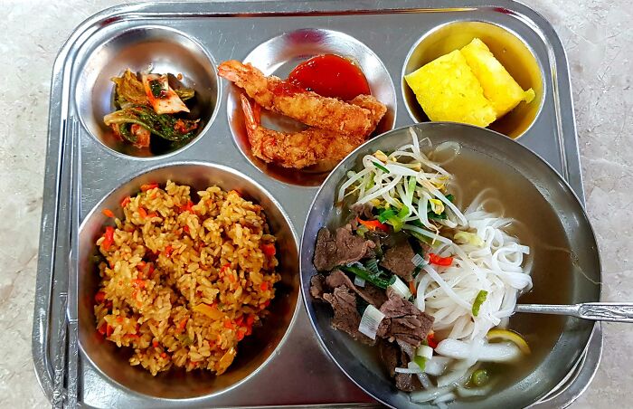 Korean Middle School Lunch. For Students It's Free, And For Teachers, Like Me, We Pay Around 50 Bucks A Month For 20 Meals. A Good Deal, Honestly