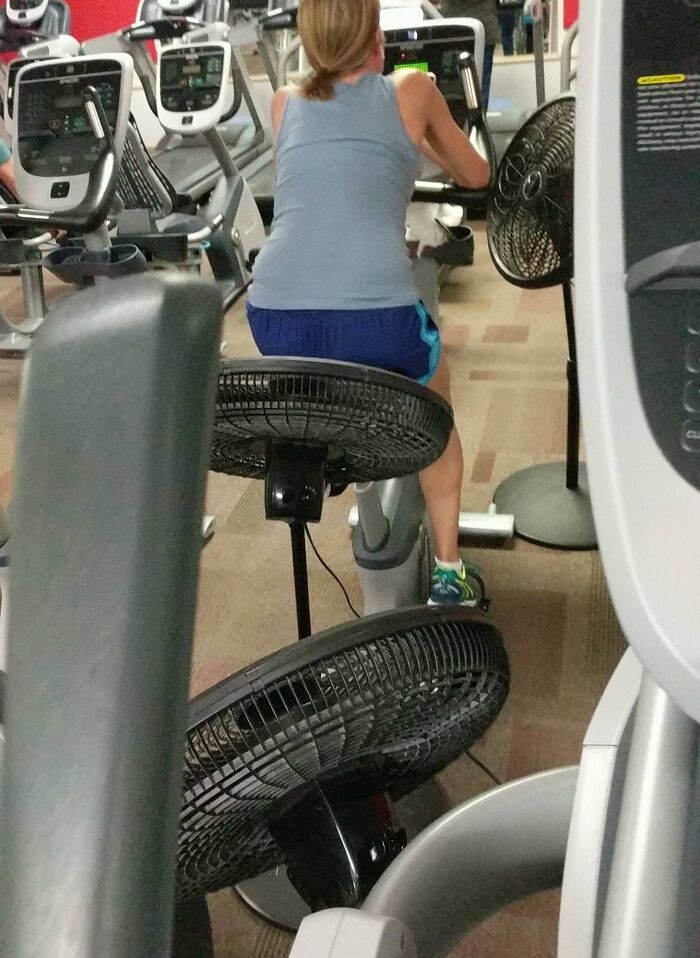 Lady At The Gym Who Moved And Pointed All Three Fans At Herself