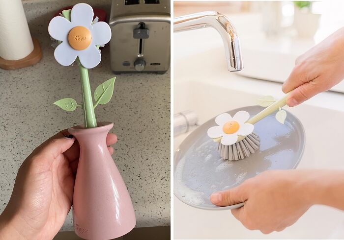 This Flower Dish Brush With Vase Will Help You Have A Bloomin Good Time Doing The Dishes