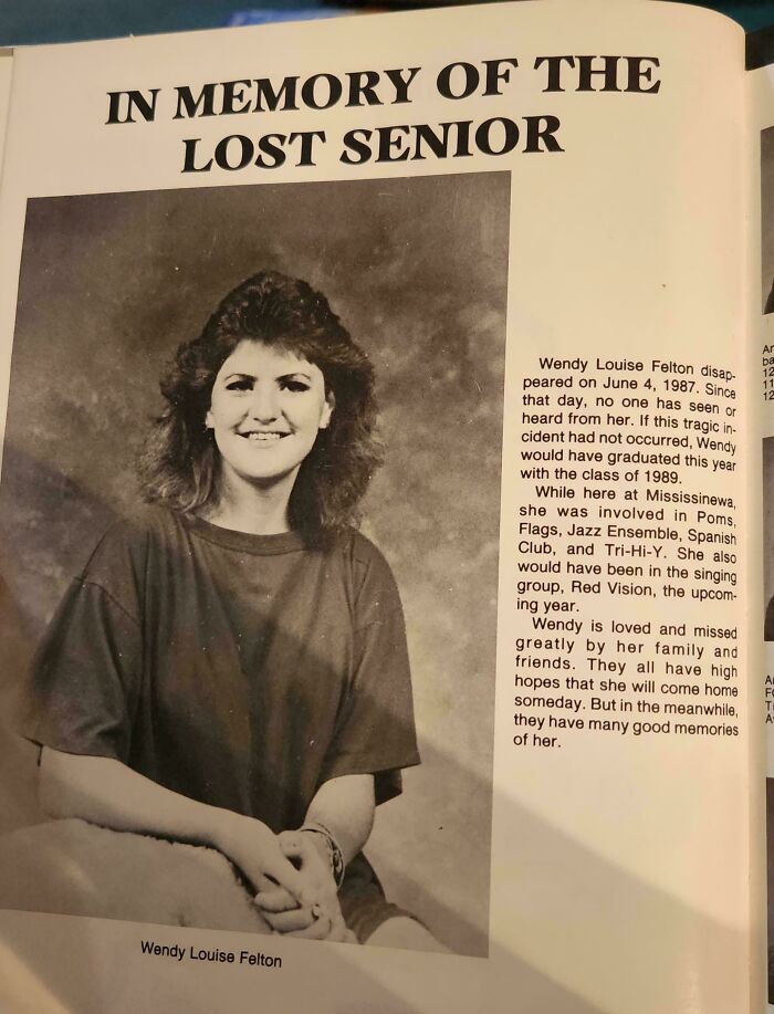 A Missing Person's Page From An Old High School Yearbook
