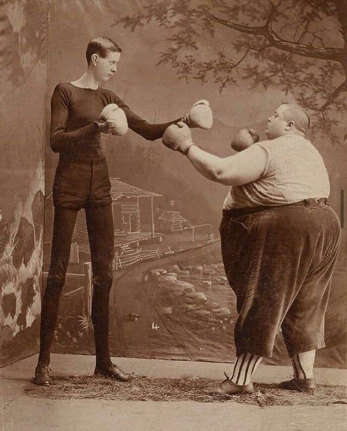 George Moore (The Living Skeleton) vs. Fred Howe (The Fat Man), Two Circus Performers, 1897