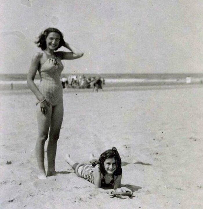 Anne Frank Photographed With Her Sister Margot At The Beach In Zandvoort, Netherlands, In 1940