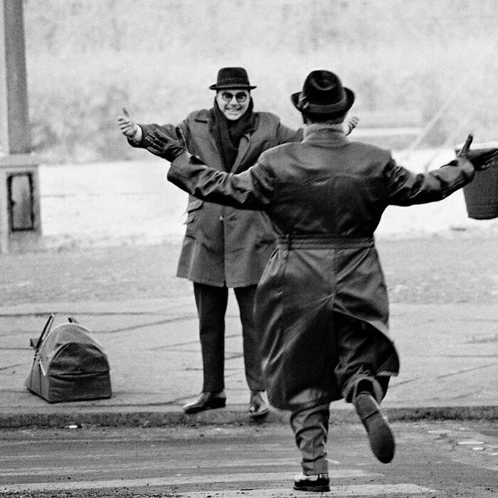 Two Brothers From East And West Berlin Reunite At Checkpoint Charlie After The East German Government Agreed To Open The Wall For Christmas, 1963
