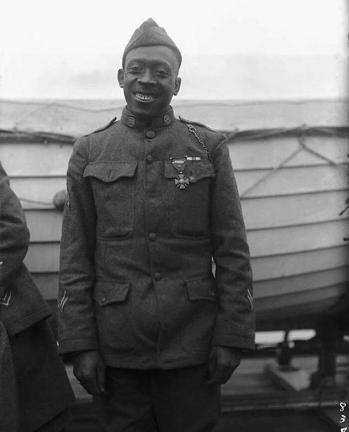 Sergeant William Henry “Black Death” Johnson Of The Harlem Hellfighters Wearing His Croix De Guerre Medal Ca. 1918. In Northern France, Johnson Single-Handedly Fought Off A German Raiding Party Receiving 21 Wounds In Order To Save Fellow Soldier Pvt Needham Roberts