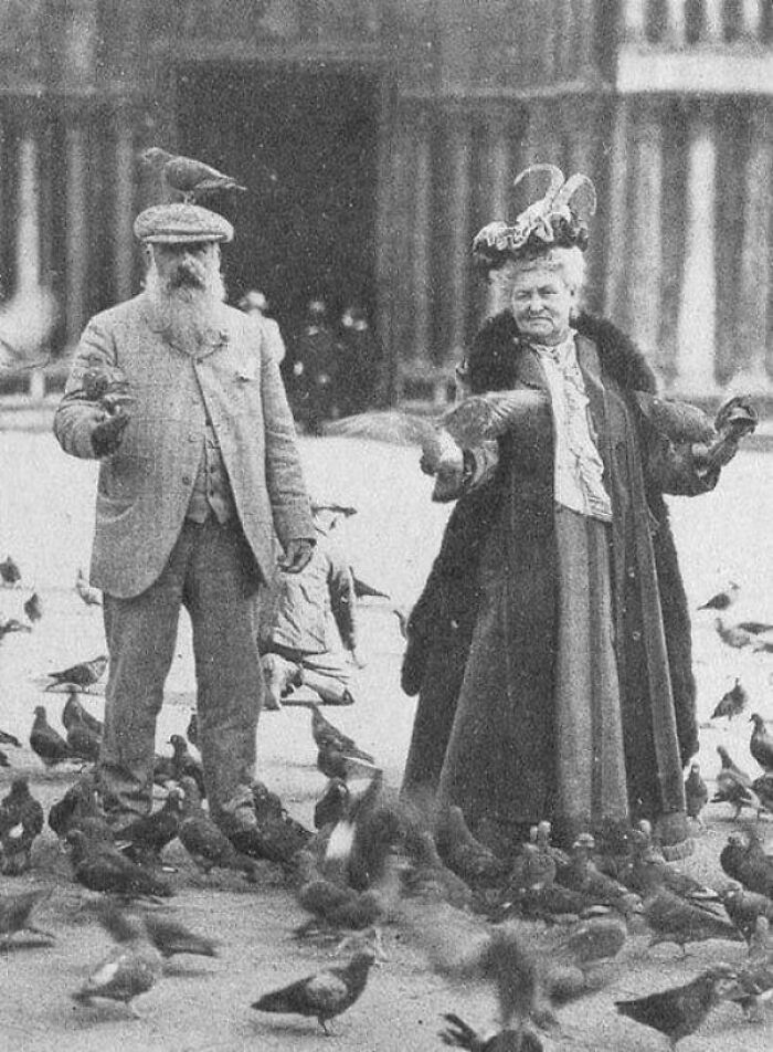 Monet With A Pigeon On His Head, And His Wife Alice, Venice, 1908