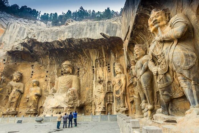 Longmen Grottoes In Henan Province, China. Over 2,300 Caves Filled With Over 100,000 Statues Of All Sizes, 4th-10th-Centuries Ad
