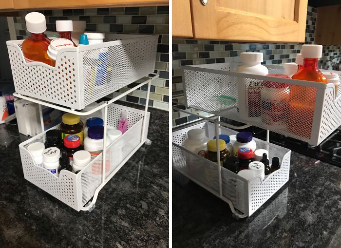 This Two Tier Sliding Basket Organizer Will Clear Up Your Counters In A Flash