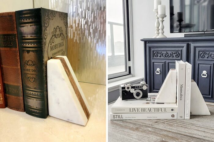 Excuse Us While We Go Buy Some Books Just To Use These Marble Geometric Bookends On