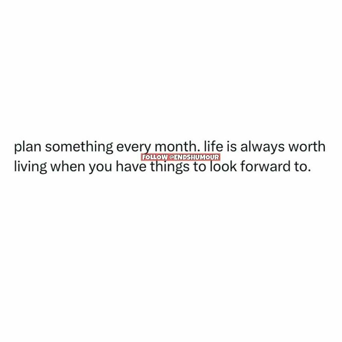 Relatable screenshot about adulting advice to plan something every month for a more fulfilling life.