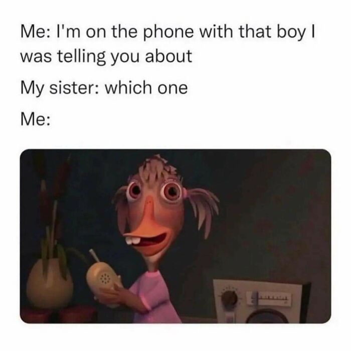 Meme showing a confused character on the phone, relating to random memes about never having unique experiences.
