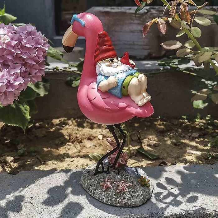 Splash Of Humor: Reclining Gnome On Flamingo Figurine For The Wins!