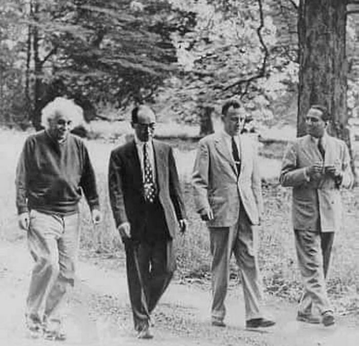 Four Physicists Take A Walk: Albert Einstein, Hideki Yukawa, John Wheeler, And Homi Bhabha, 1954