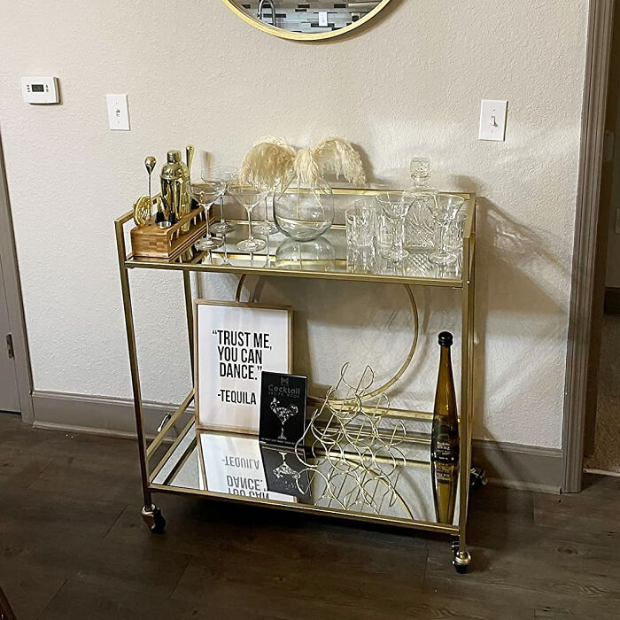 Level Up Your Hosting Game With This Glamorous Rolling Liquor Bar Cart. Martinis Anyone?