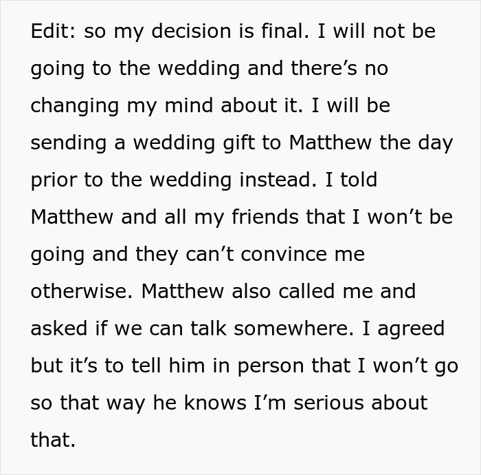 Woman Is Forced To Skip Her Friend’s Wedding When His Previously Nice Bride Turns Into A Nightmare Woman Is Forced To Skip Her Friend’s Wedding When His Previously Nice Bride Turns Into A Nightmare
