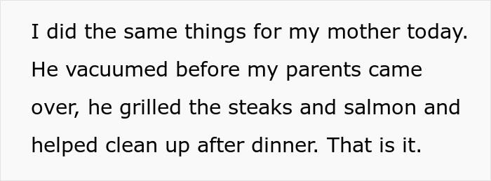 Text describing a husband vacuuming and grilling, minimal effort for Mother's Day. Text describing a husband vacuuming and grilling, minimal effort for Mother's Day.