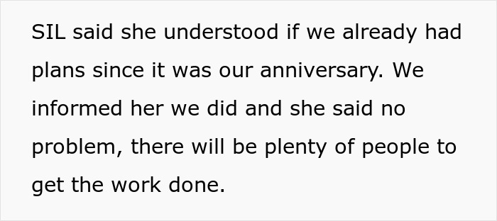 MIL Tries To Guilt-Trip Couple Into Spending Their Anniversary Doing Yard Work For Her, Fails MIL Tries To Guilt-Trip Couple Into Spending Their Anniversary Doing Yard Work For Her, Fails