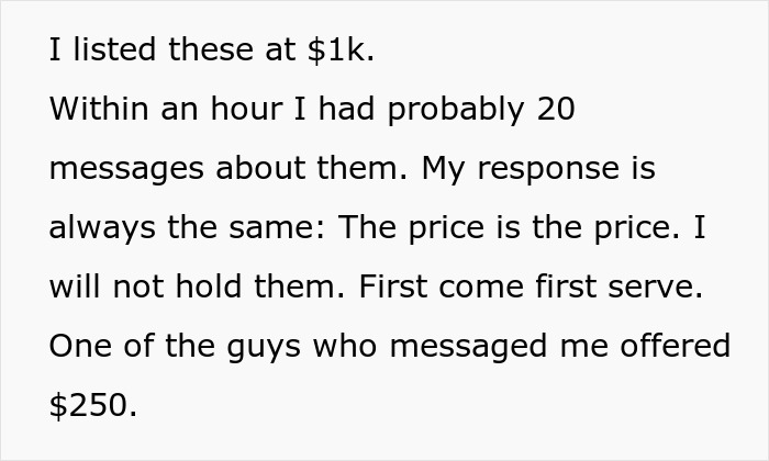 Guy Gets Petty Revenge On FB Marketplace Low Baller For His Ridiculous $250 Offer