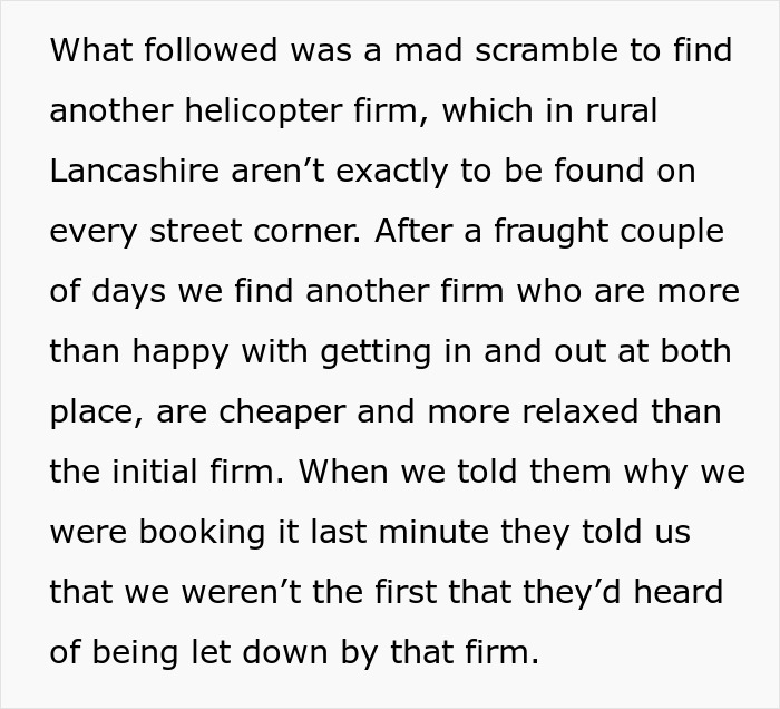 Helicopter Company Rejects An Order 3 Weeks Before Wedding, Relatives Take Some Sweet Revenge Helicopter Company Rejects An Order 3 Weeks Before Wedding, Relatives Take Some Sweet Revenge