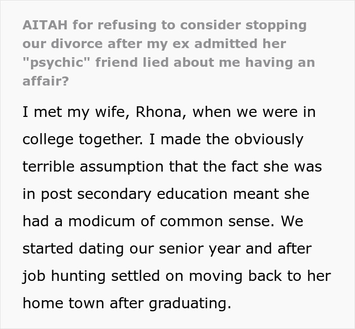 Wife Wants Husband To Stop The Divorce After She Found Out He Wasn’t Cheating As Her Psychic Said 