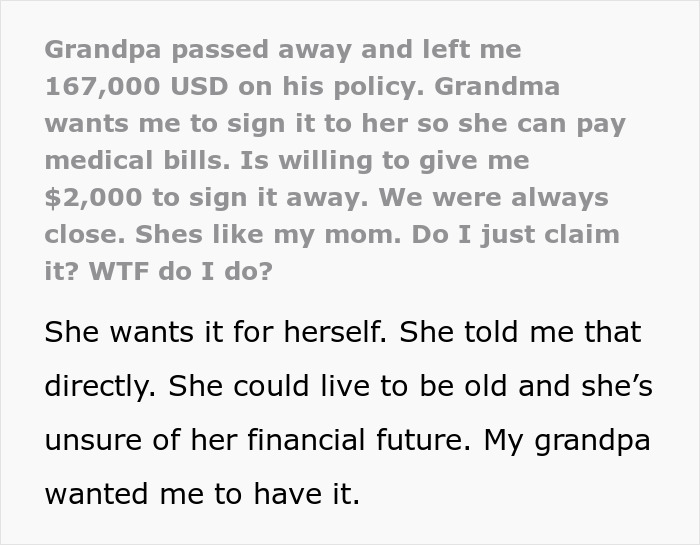 “Wants It For Herself”: Person Asks For Advice After Grandma Goes After Their Inheritance “Wants It For Herself”: Person Asks For Advice After Grandma Goes After Their Inheritance