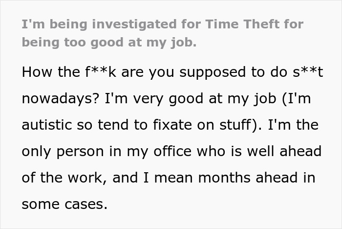 "I Just Wanted To Do A Good Job": Autistic Worker Struggles With “Time Theft” Investigation "I Just Wanted To Do A Good Job": Autistic Worker Struggles With “Time Theft” Investigation