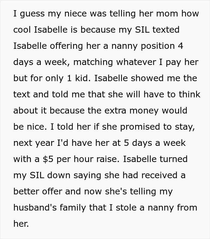 Woman Is Stunned As SIL Goes Negotiating With Nanny Behind Her Back But Gets Outbid Woman Is Stunned As SIL Goes Negotiating With Nanny Behind Her Back But Gets Outbid