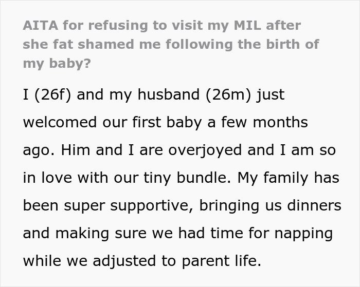 MIL Feels Entitled To Fat Shame DIL Who Just Gave Birth, It Backfires When She Stops Visiting