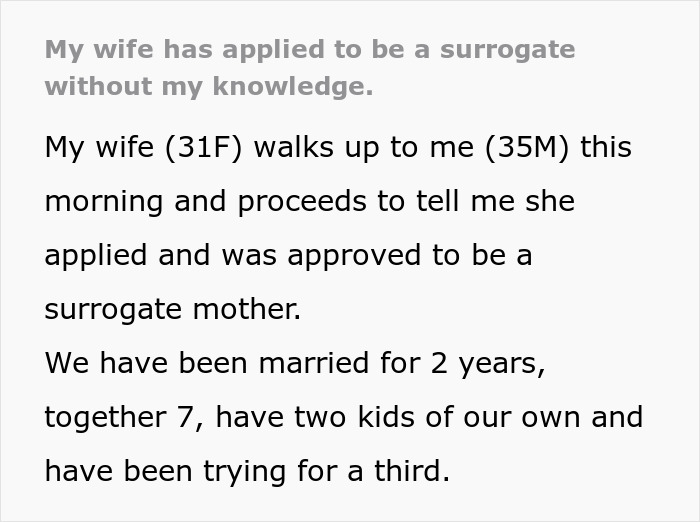 Man Doesn’t Want To Take Care Of Wife While She’s Pregnant With A Surrogate Baby She Applied For Man Doesn’t Want To Take Care Of Wife While She’s Pregnant With A Surrogate Baby She Applied For