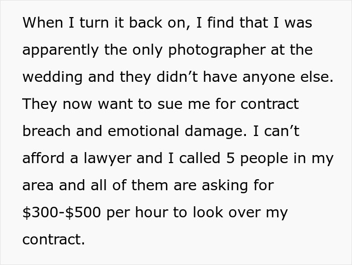 "They Want To Sue Me Now": Photographer Doesn't Show Up To Wedding "They Want To Sue Me Now": Photographer Doesn't Show Up To Wedding