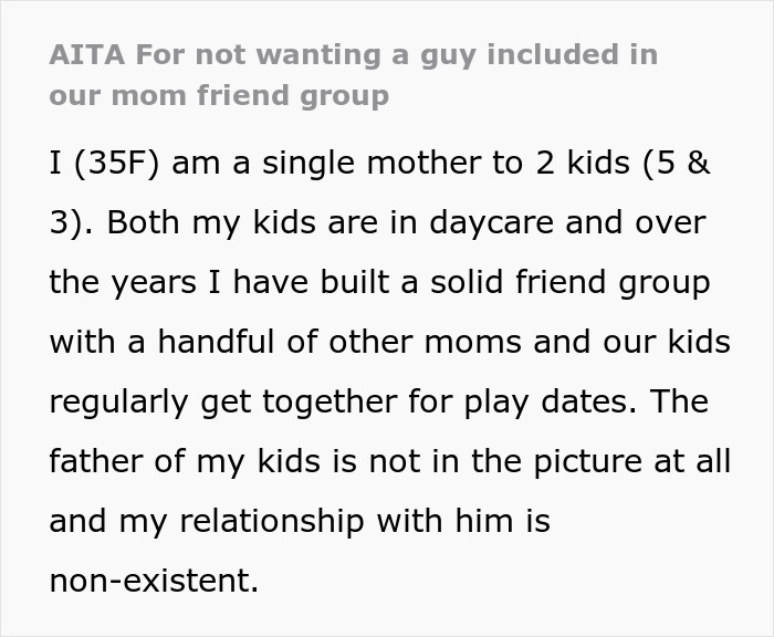 Mom Says She's Uncomfortable With Single Dad Being In Her Mom Group, So They Go On Without Her Mom Says She's Uncomfortable With Single Dad Being In Her Mom Group, So They Go On Without Her