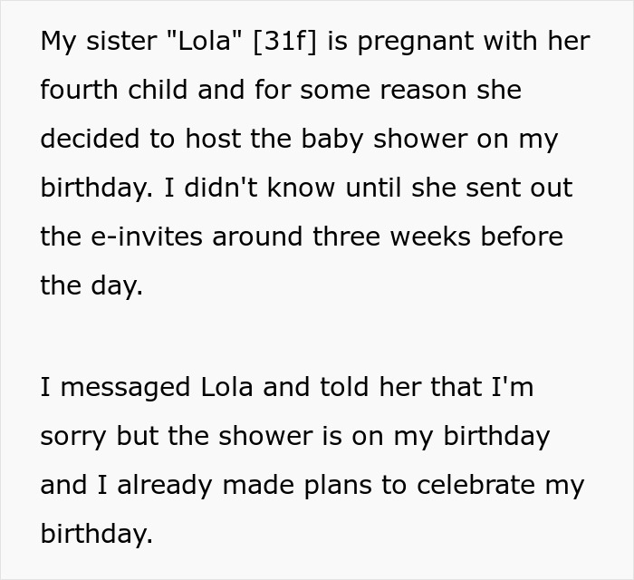 Woman Refuses To Cancel Her Birthday Plans To Attend Sister’s 4th Baby Shower, Gets Blocked Woman Refuses To Cancel Her Birthday Plans To Attend Sister’s 4th Baby Shower, Gets Blocked