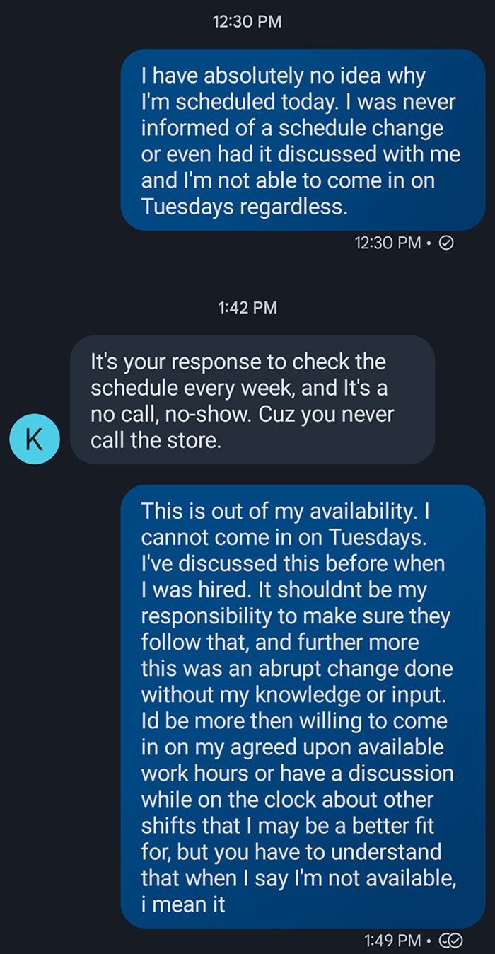 I Woke Up On My Day Off To A Voicemail Asking Why I Wasn't At Work. Apparently Someone Changed My Schedule Without My Knowledge, And That's My Fault?