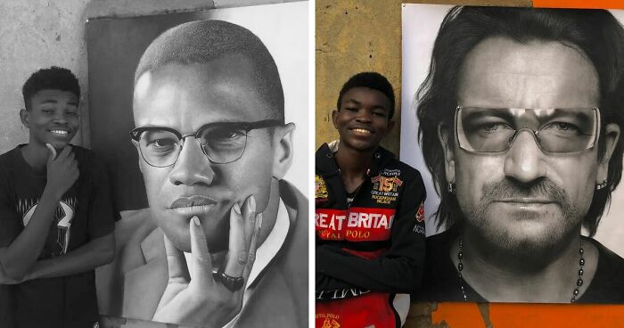 Young Nigerian Artist Draws Giant Hyper-Realistic Portraits Using Nothing But Charcoal (31 Pics)